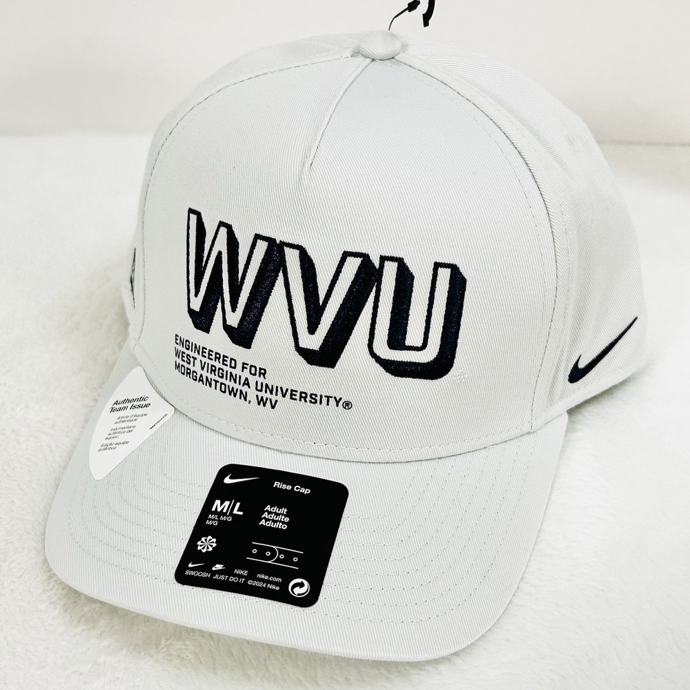 West Virginia Mountaineers Nike Rise Cap Wordmark Hat Cap Snapback M/L NCAA Gray